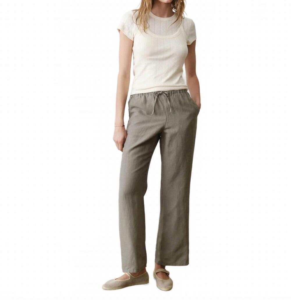 NEW MARINE LAYER linen drawstring straight leg pants in sea spray